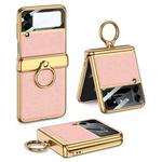 For Samsung Galaxy Z Flip3 5G GKK Integrated Plating + Leather Flip Phone Case(Sweet Pink)