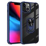 For iPhone 14 Transparent TPU + Acrylic Ring Holder Phone Case (Black Blue)