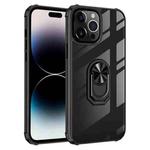 For iPhone 14 Pro Transparent TPU + Acrylic Ring Holder Phone Case (Black)