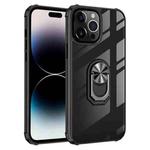 For iPhone 14 Pro Transparent TPU + Acrylic Ring Holder Phone Case (Black Silver)