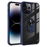 For iPhone 14 Pro Transparent TPU + Acrylic Ring Holder Phone Case (Black Blue)