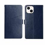 For iPhone 14 Y Stitching Horizontal Flip Leather Phone Case (Blue)