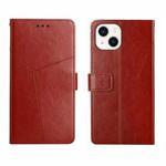 For iPhone 14 Y Stitching Horizontal Flip Leather Phone Case (Brown)