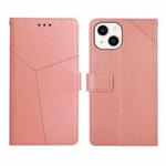 For iPhone 14 Y Stitching Horizontal Flip Leather Phone Case (Rose Gold)