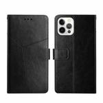 For iPhone 14 Pro Max Y Stitching Horizontal Flip Leather Phone Case (Black)