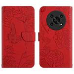 For Honor Magic4 Lite 5G Skin Feel Butterfly Peony Embossed Leather Phone Case(Red)