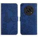For Honor Magic4 Lite 5G Skin Feel Butterfly Peony Embossed Leather Phone Case(Blue)