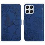 For Honor X8 Skin Feel Butterfly Peony Embossed Leather Phone Case(Blue)