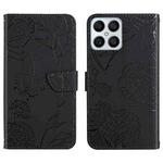 For Honor X8 Skin Feel Butterfly Peony Embossed Leather Phone Case(Black)