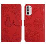 For Motorola Moto G82 Skin Feel Butterfly Peony Embossed Leather Phone Case(Red)