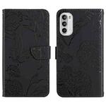 For Motorola Moto G82 Skin Feel Butterfly Peony Embossed Leather Phone Case(Black)