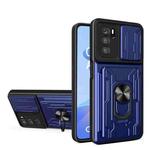 For OPPO A16 Sliding Camshield TPU+PC Phone Case with Card Slot(Sapphire Blue)