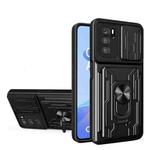 For OPPO A16 Sliding Camshield TPU+PC Phone Case with Card Slot(Black)