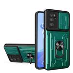 For OPPO A16 Sliding Camshield TPU+PC Phone Case with Card Slot(Dark Green)