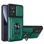 For Xiaomi 12 Pro Sliding Camshield TPU+PC Phone Case with Card Slot(Dark Green)