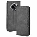For Sharp Aquos R7 Magnetic Buckle Retro Texture Leather Phone Case(Black)
