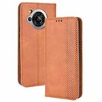 For Sharp Aquos R7 Magnetic Buckle Retro Texture Leather Phone Case(Brown)