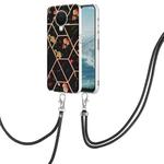 For Nokia G20 / G10 Splicing Marble Flower Pattern TPU Phone Case with Lanyard(Black Flower)
