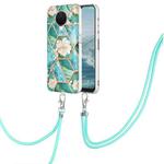 For Nokia G20 / G10 Splicing Marble Flower Pattern TPU Phone Case with Lanyard(Blue Flower)
