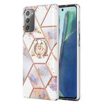 For Samsung Galaxy Note20 Splicing Marble Flower Pattern TPU Ring Holder Case(Imperial Crown)