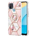 For OPPO A15 / A15s Splicing Marble Flower Pattern TPU Ring Holder Case(Pink Flower)