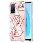 For OPPO A53s 5G / A55 5G / A54 4G Splicing Marble Flower Pattern TPU Ring Holder Case(Pink Flower)