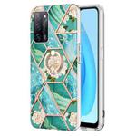 For OPPO A53s 5G / A55 5G / A54 4G Splicing Marble Flower Pattern TPU Ring Holder Case(Blue Flower)