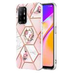 For OPPO A94 5G / A95 5G Splicing Marble Flower Pattern TPU Ring Holder Case(Pink Flower)