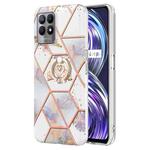 For OPPO Realme 8i Splicing Marble Flower Pattern TPU Ring Holder Case(Imperial Crown)