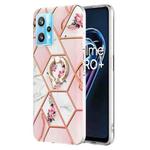 For OPPO Realme 9 Pro+ 5G Splicing Marble Flower Pattern TPU Ring Holder Case(Pink Flower)