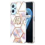 For OPPO Realme 9i / A36 / A96 4G Splicing Marble Flower Pattern TPU Ring Holder Case(Imperial Crown)