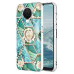 For Nokia G20 / G10 Splicing Marble Flower Pattern TPU Ring Holder Case(Blue Flower)