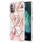 For Nokia G21 / G11 Splicing Marble Flower Pattern TPU Ring Holder Case(Pink Flower)