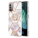 For Nokia G21 / G11 Splicing Marble Flower Pattern TPU Ring Holder Case(Imperial Crown)
