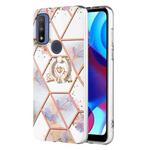 For Motorola Moto G Pure Splicing Marble Flower Pattern TPU Ring Holder Case(Imperial Crown)