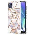 For Motorola Moto G50 5G Splicing Marble Flower Pattern TPU Ring Holder Case(Imperial Crown)