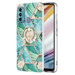 For Motorola Moto G60 / G40 Fusion Splicing Marble Flower Pattern TPU Ring Holder Case(Blue Flower)