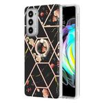 For Motorola Edge 20 Splicing Marble Flower Pattern TPU Ring Holder Case(Black Flower)