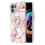 For Motorola Edge 20 Lite Splicing Marble Flower Pattern TPU Ring Holder Case(Pink Flower)