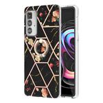 For Motorola Edge 20 Pro Splicing Marble Flower Pattern TPU Ring Holder Case(Black Flower)