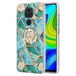 For Xiaomi Redmi Note 9 / 10X 4G Splicing Marble Flower Pattern TPU Ring Holder Case(Blue Flower)