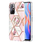 For Xiaomi Redmi Note 11 5G Chinese Splicing Marble Flower Pattern TPU Ring Holder Case(Pink Flower)