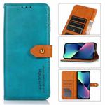 For iPhone 14 KHAZNEH Dual-color Cowhide Texture Flip Leather Phone Case (Blue)