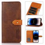 For iPhone 14 Pro KHAZNEH Dual-color Cowhide Texture Flip Leather Phone Case (Brown)