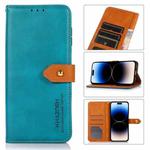 KHAZNEH Dual-color Cowhide Texture Flip Leather Phone Case For iPhone 14 Pro Max(Blue)