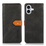 For iPhone 14 Max KHAZNEH Dual-color Cowhide Texture Flip Leather Phone Case(Black)
