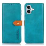 For iPhone 14 Max KHAZNEH Dual-color Cowhide Texture Flip Leather Phone Case(Blue)