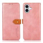For iPhone 14 Max KHAZNEH Dual-color Cowhide Texture Flip Leather Phone Case(Rose Gold)