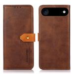 For iPhone 14 KHAZNEH Dual-color Cowhide Texture Flip Leather Phone Case(Brown)