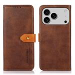 For iPhone 14 Pro KHAZNEH Dual-color Cowhide Texture Flip Leather Phone Case(Brown)